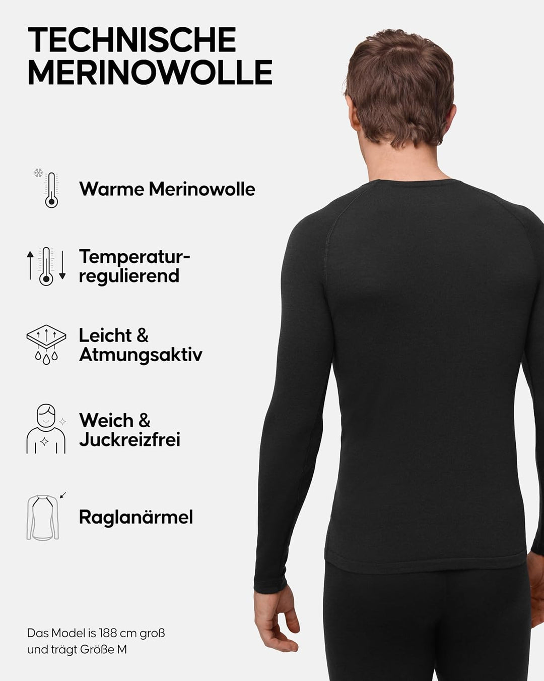 DANISH ENDURANCE Merino Langarm Shirt Herren, Premium Thermounterwäsche, Skiunterwäsche, Temperaturr
