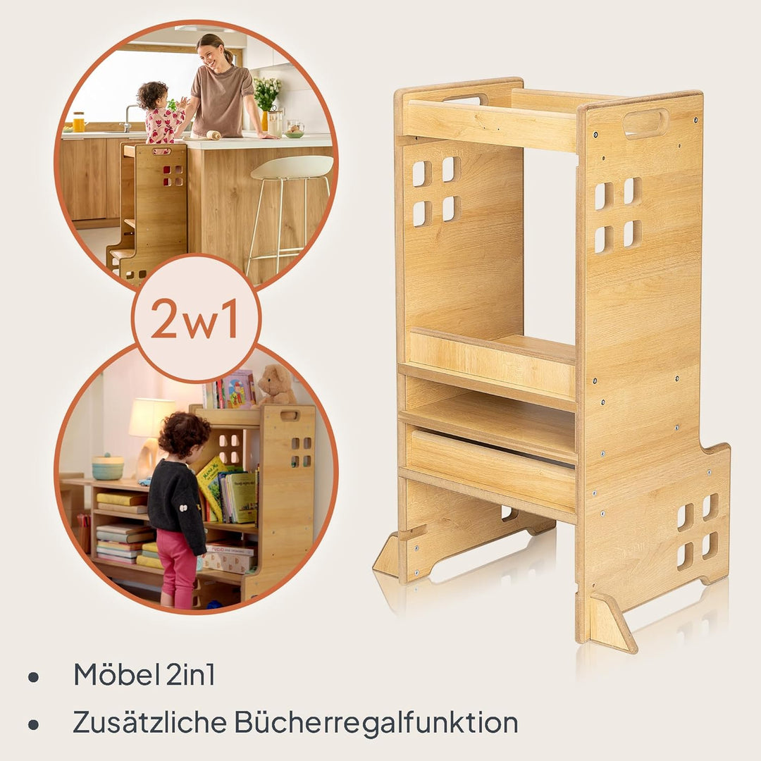 Lionelo CASS Kitchen Helper Küchenhelfer 2in1 Montessori Lernturm Ab 1 Jahr Höhenverstellbarer Siche