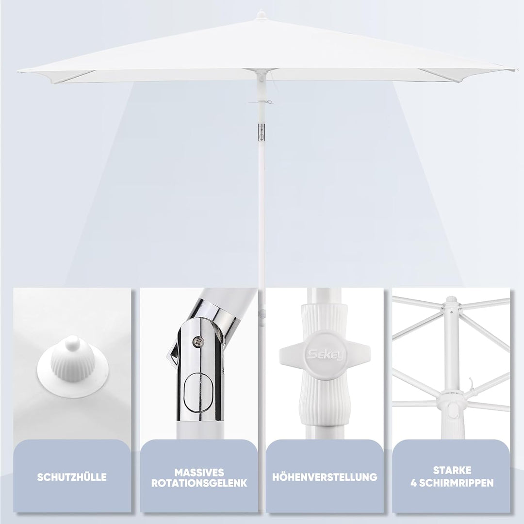 Sekey 180 × 125 cm Sonnenschirm mit Schutzhülle, Balkonschirm Gartenschirm Terrassenschirm, Sonnensc