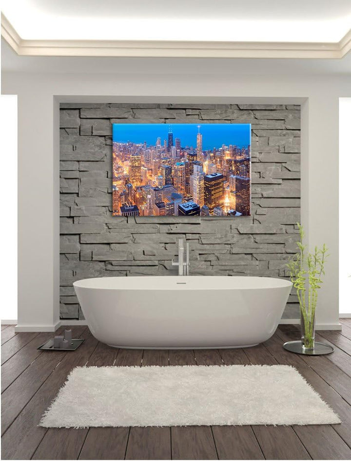 Pixxprint Luftaufnahme Chicago als Leinwandbild/Grösse: 100x70 cm/Wandbild/Kunstdruck/fertig bespann