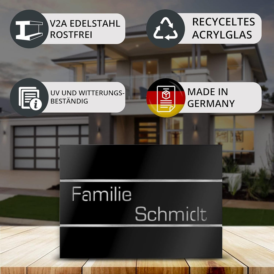 Graviers Design Türschild aus V2A Edelstahl 215x150mm - Schwarz - Wetterfest Rostfrei Individuell an