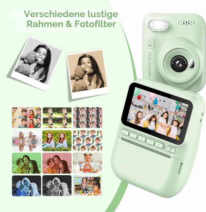 Sofortbildkamera Kinder,14MP 3.0 Zoll Bildschirm Kinderkamera Sofortbildkamera mit 32G Karte,Druckpa