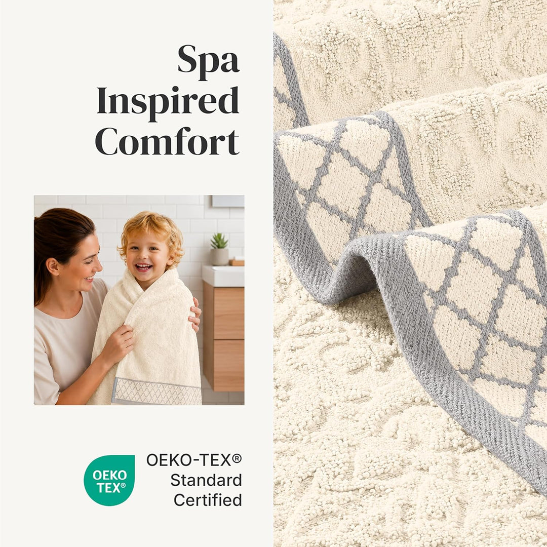 Pacific Coast Textilien Damast Jacquard Handtücher mit Bordüre Set verziert, Baumwolle, elfenbeinfar