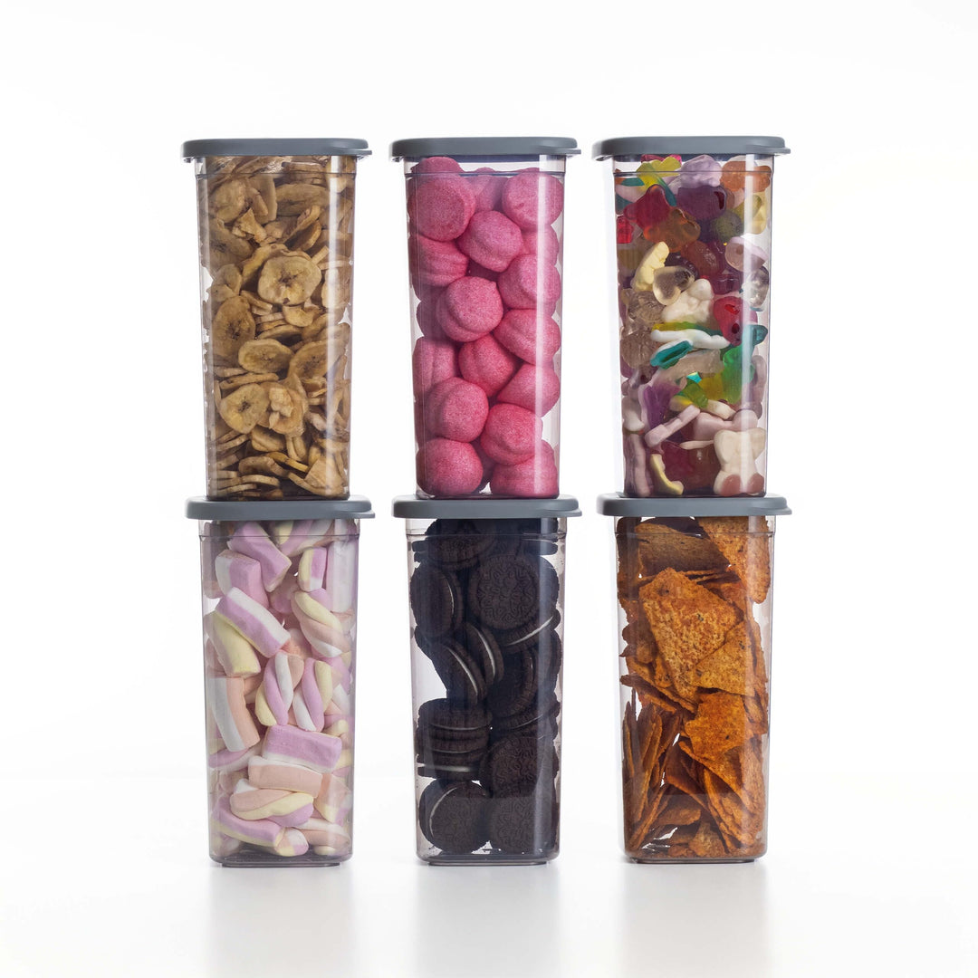 QOONA Luftdichte Vorratsdosen mit Deckel [1500ml - 6er-Set] Anthrazit - Stapelbar &amp; platzsparend für