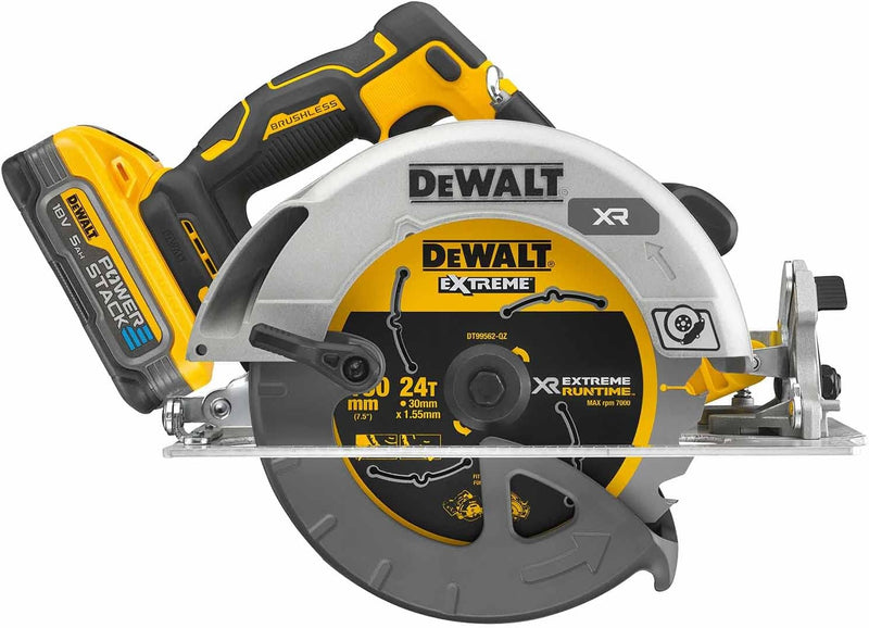 DeWALT Akku-Handkreissäge DCS573H2T-QW 18V 5Ah, Ø190mm Sägeblatt, Akku-Kreissäge inkl. Powerstack-Ak