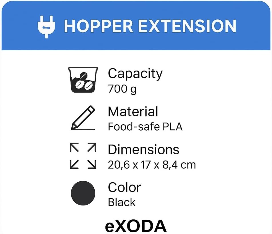 eXODA Bohnenbehälter 700g Erweiterung für Delonghi Magnifica Evo grosse Kapazität für bis zu 1kg Kaf