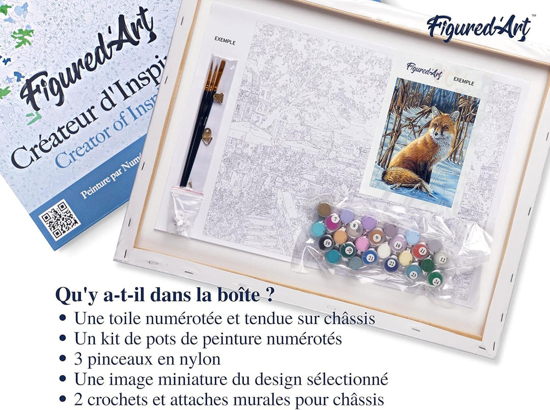 Figured'Art Malen Nach Zahlen Erwachsene Mit Rahmen Fuchs im Schnee - Paint by Numbers Basteln DIY B
