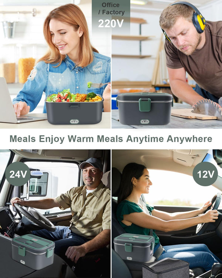 AUTOPkio Elektrische Lunchbox 1,8L 80W, 12V/24V/220V Grosser Beheizbare Speisenwärmer mit Tasche Ede