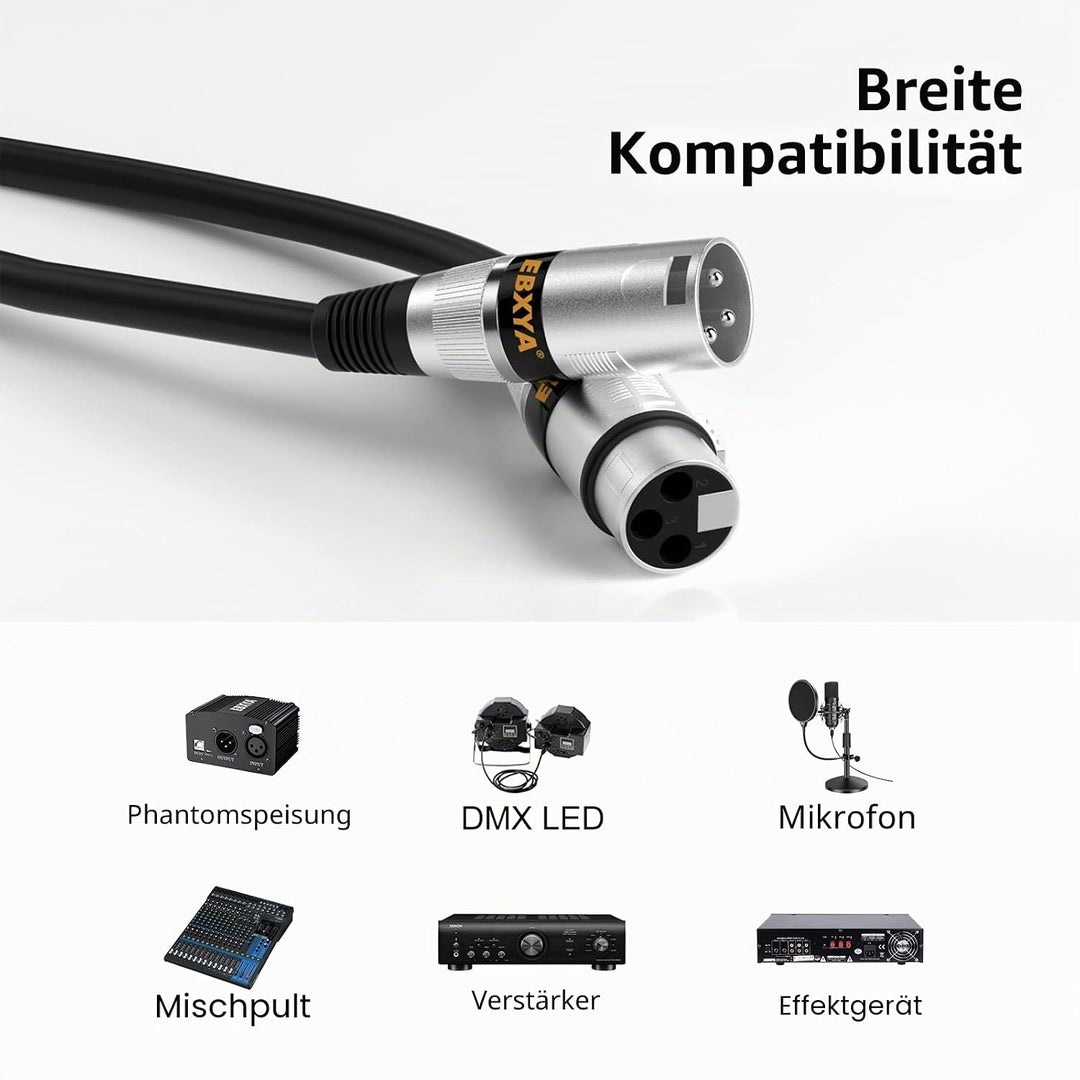 EBXYA XLR-Kabel Mikrofonkabel, 0,5 m, 4 Packungen, symmetrischer Stecker auf Buchse, XLR-Patchkabel
