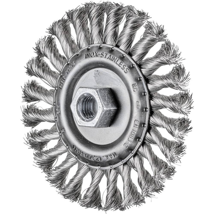 PFERD Rundbürste gezopft RBG | Ø 115x12mm M14 Edelstahl-Draht-ø 0,35 | 43312004 – für Winkelschleife