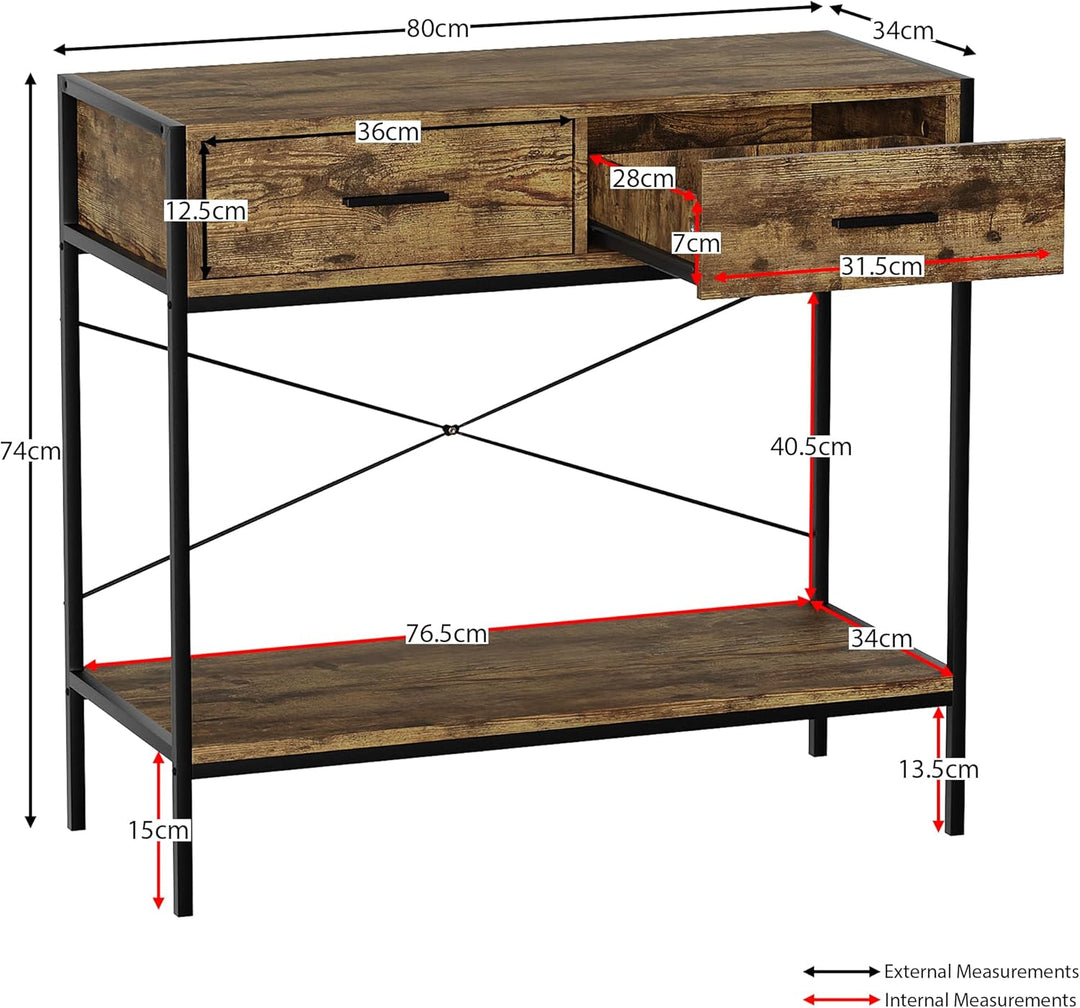 Vida Designs Brooklyn Konsolentische, Holz, Dark Wood, 2 Schublade Dark Wood 2 Schublade, Dark Wood