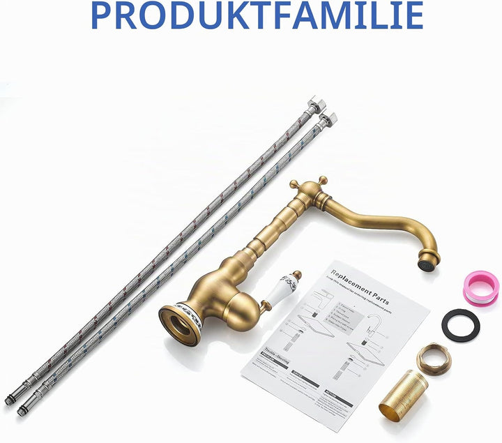 ROWINNAO Wasserhahn Bad Hoch Antikes Messing, Retro Waschtischarmatur 360° Drehbarer, Einhebel Misch