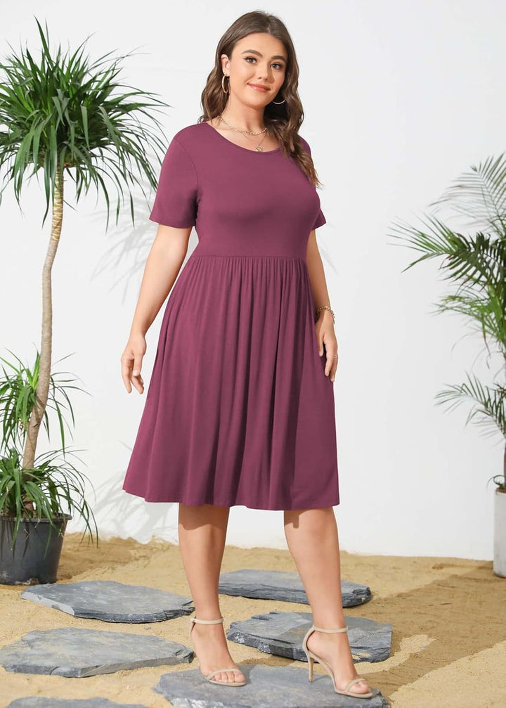 POSESHE Damen-Sommerkleid in Übergrösse 2023, lässig, kurzärmelig, Empire-Taille, lockere Passform,