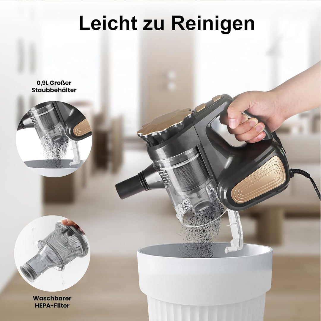 Staubsauger Mit Kabel Beutellos Stielstaubsauger 16KPA Starke Saugleistung 600W Staubsauger Mit HEPA