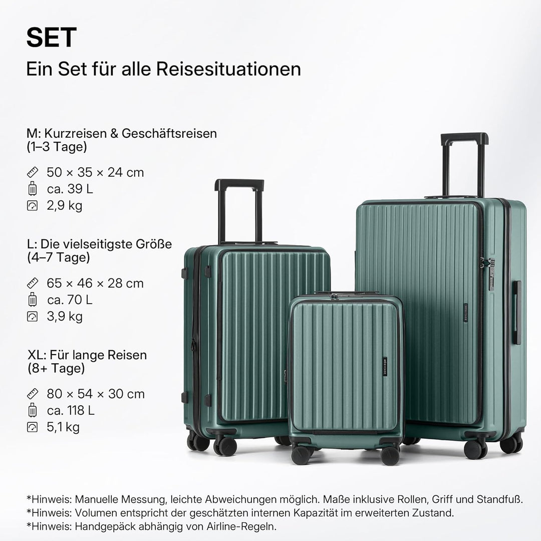 Münicase Koffer Expandierbar – Hartschalen-Trolley mit Oberseiten-Öffnung, Kompressionsgurt & Extra