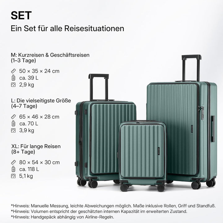 Münicase Koffer Expandierbar – Hartschalen-Trolley mit Oberseiten-Öffnung, Kompressionsgurt & Extra