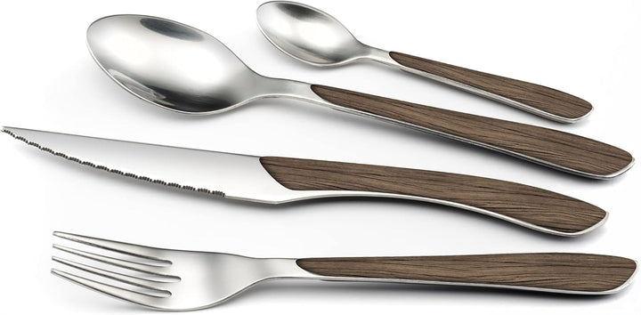 Amefa ECLAT Besteck Set | NATURE dunkles Holz | Essbesteck 24-teilig für 6 Personen | Edelstahl rost