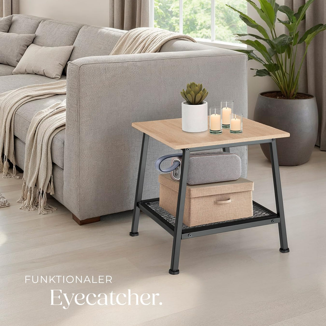 tectake® Beistelltisch Holz Metall, Couchtisch mit Stauraum, Nachttisch mit Gitterablage, Wohnzimmer