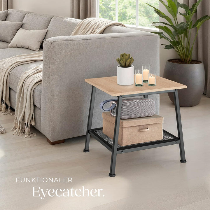 tectake® Beistelltisch Holz Metall, Couchtisch mit Stauraum, Nachttisch mit Gitterablage, Wohnzimmer