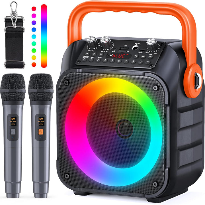 Wowstar Tragbare Karaoke Maschine mit 2 kabellose Mikrofone, Bluetooth Lautsprecher Box für Erwachse