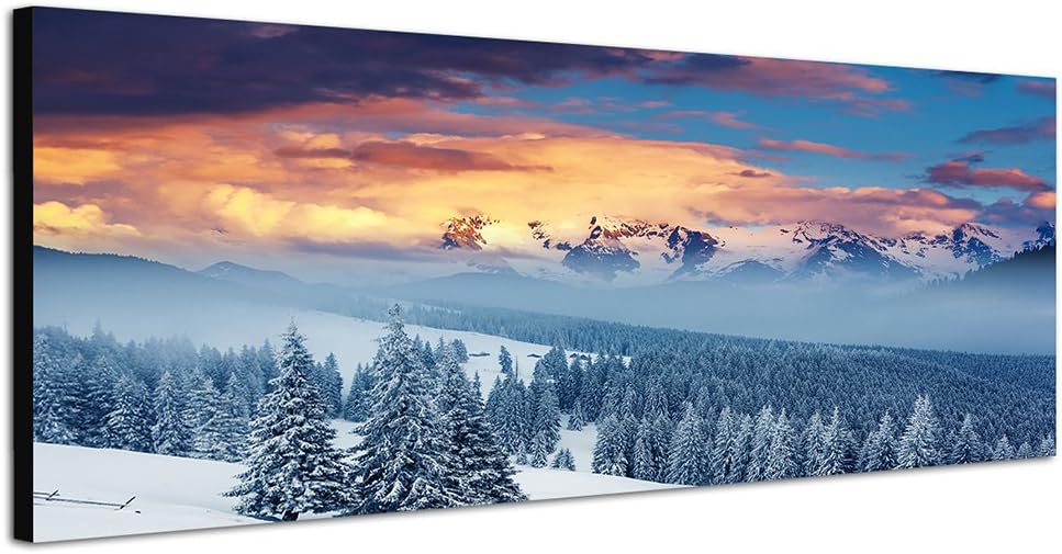 Paul Sinus Art Panoramabild auf Leinwand und Keilrahmen 150x50cm Ukraine Berge Wald Winter Schnee Wo