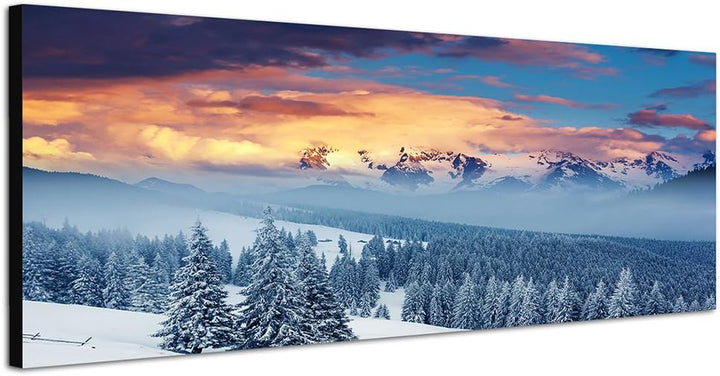 Paul Sinus Art Panoramabild auf Leinwand und Keilrahmen 150x50cm Ukraine Berge Wald Winter Schnee Wo