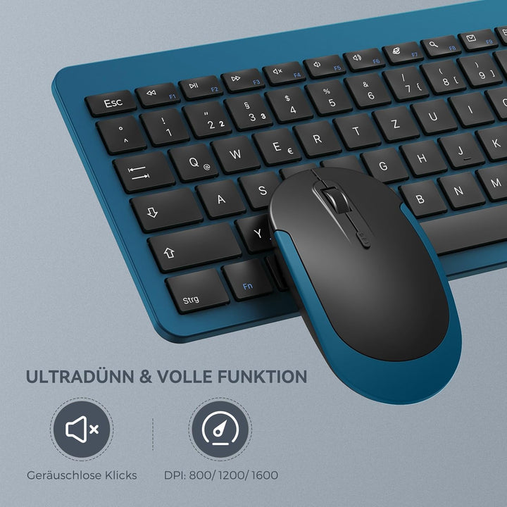 Tastatur Maus Set Kabellos, seenda SK38-3 Ultra-Dünne Wiederaufladbare Funk Tastatur Maus Set, Ergon