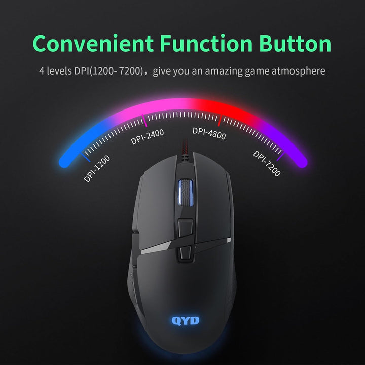 Gaming Maus 7200 DPI Einstellbarer USB RGB Led Gaming Mäuse für Grosse Hände, 8 Programmierbare PC M