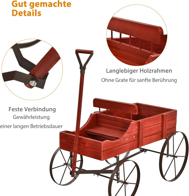 SOARS Blumenständer, Blumenwagen mit 4 Rädern aus Metall, Pflanzenständer aus Massivholz, Blumenkast