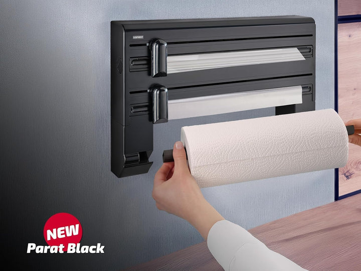 Leifheit Wandrollenhalter Parat Black, Küchenrollenhalter im modernen Design für DREI Rollen, sauber