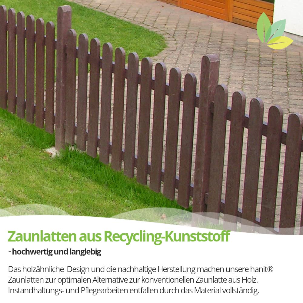 hanit® Zaunlatten; witterungsbeständige und pflegeleichte Zaunbretter mit Rundkopf, 120cm x 6cm x 2c