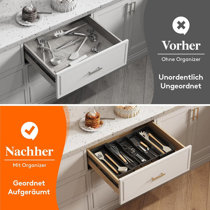 Lifewit Besteckkasten für Schubladen, erweiterbarer grosser Besteckkasten für die Küche, verstellbar