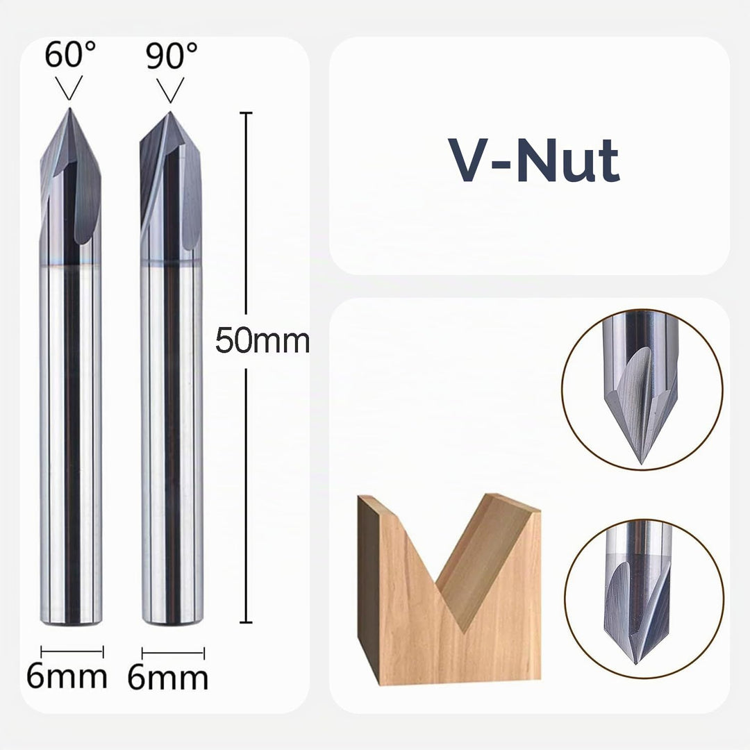 SpeTool Gravierfräser Fasenfräser 6mm Schaft 60 Grad und 90 Grad V Nutfräser VHM 3 Flöten Graviersti