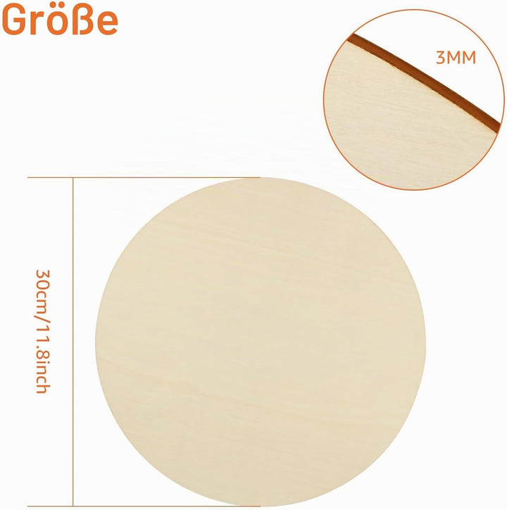 JMIATRY 20 Stück Holzscheiben 30 cm Durchmesser, Holzplatte Rund 30cm - 3 mm dicke, Runde Sperrholzp