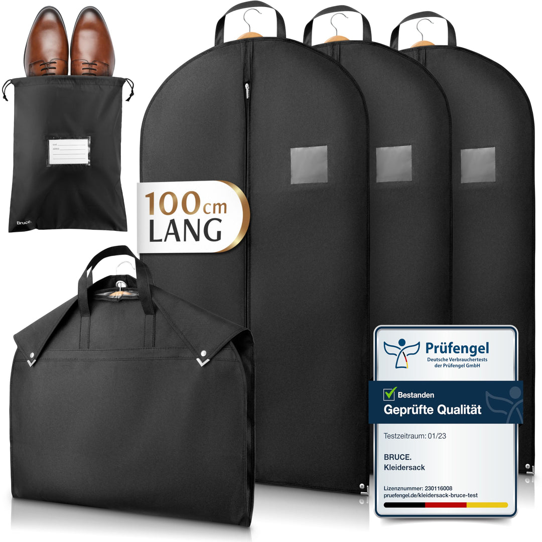 Bruce.® 3x Kleidersack Kurz 100x60cm inkl. 1x Schuhbeutel – Atmungsaktive Kleiderhülle für Anzug, Ja