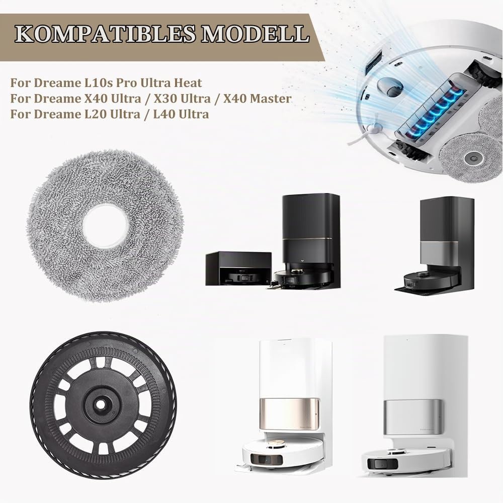 2 Mopptücher mit 2 Ersatzhalterung Wischplatten für Dreame L10S Pro Ultra Heat/L10S Ultra Gen 2/L20