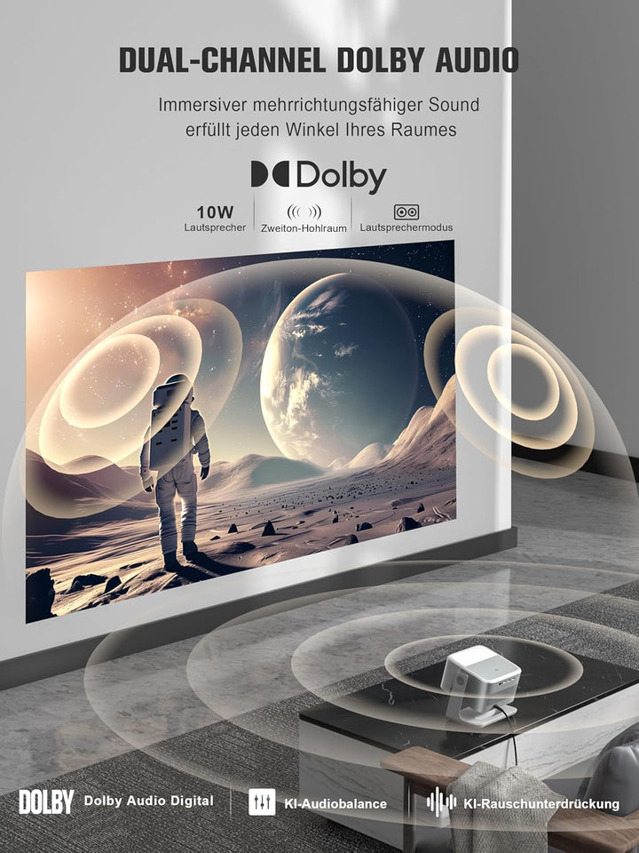 Smart Beamer【Google TV/Offizielle App】 VOPLLS Beamer 4K Heimkino 1200ANSI mit Autofokus ＆ Trapezkorr