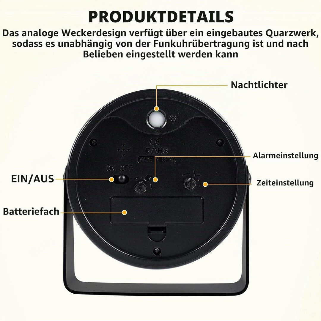 Wecker Analog - Ohne Ticken Mit Nachtlichtfunktion, Metall Mit 360° Drehbarer, Lauter Alarm Geräusch