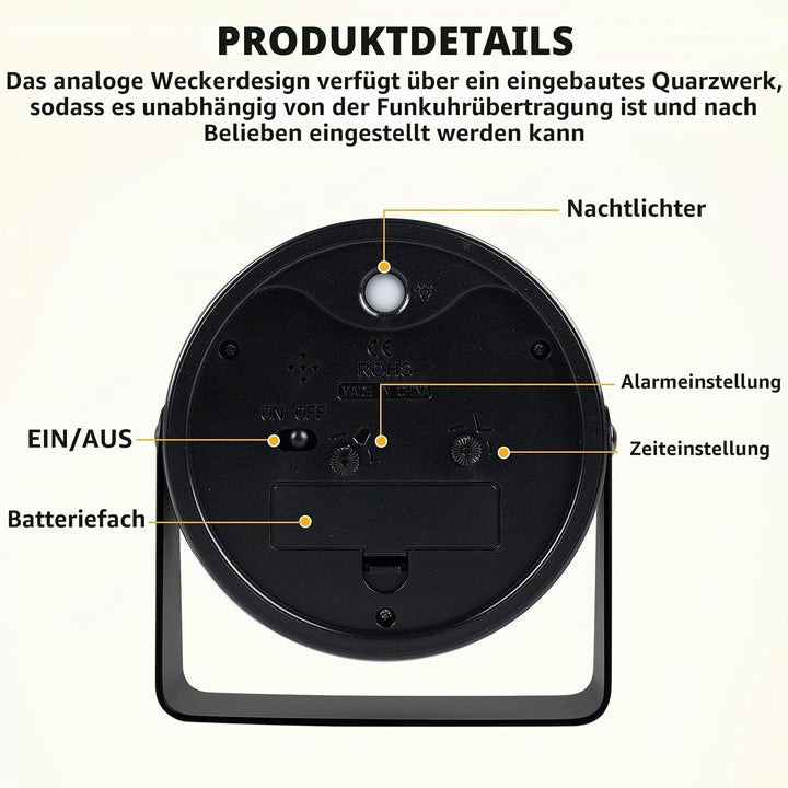Wecker Analog - Ohne Ticken Mit Nachtlichtfunktion, Metall Mit 360° Drehbarer, Lauter Alarm Geräusch