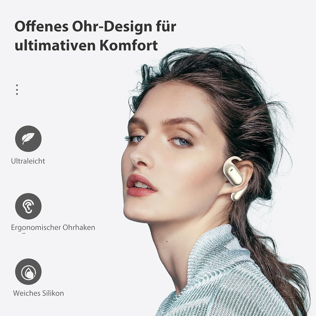 EUQQ Open Ear Kopfhörer 50 Std Kabellos Bluetooth 6.1 HiFi Kopfhörer mit Flexiblem Ohrhaken 4 ENC Mi