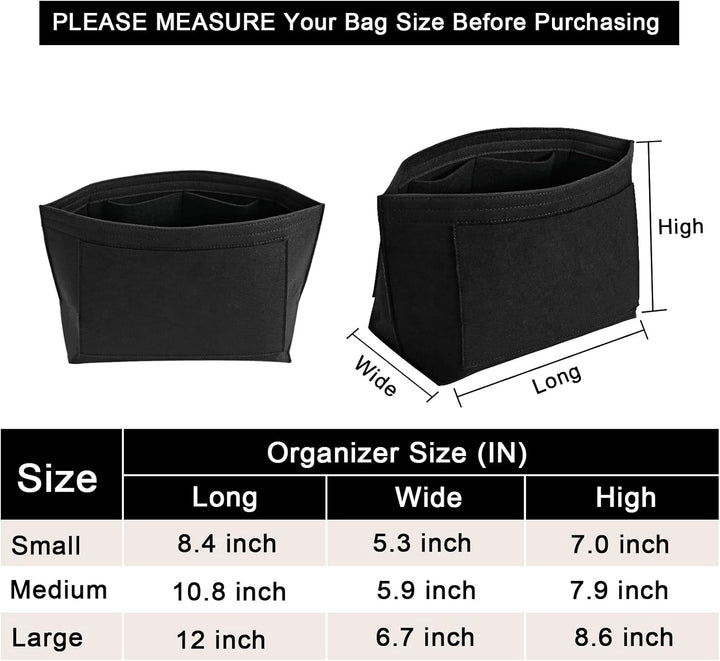 LOUKAYCCI Filz-Organizer-Handtascheneinsatz für Longchamp Le Pliage M, Grösse M, Schwarz