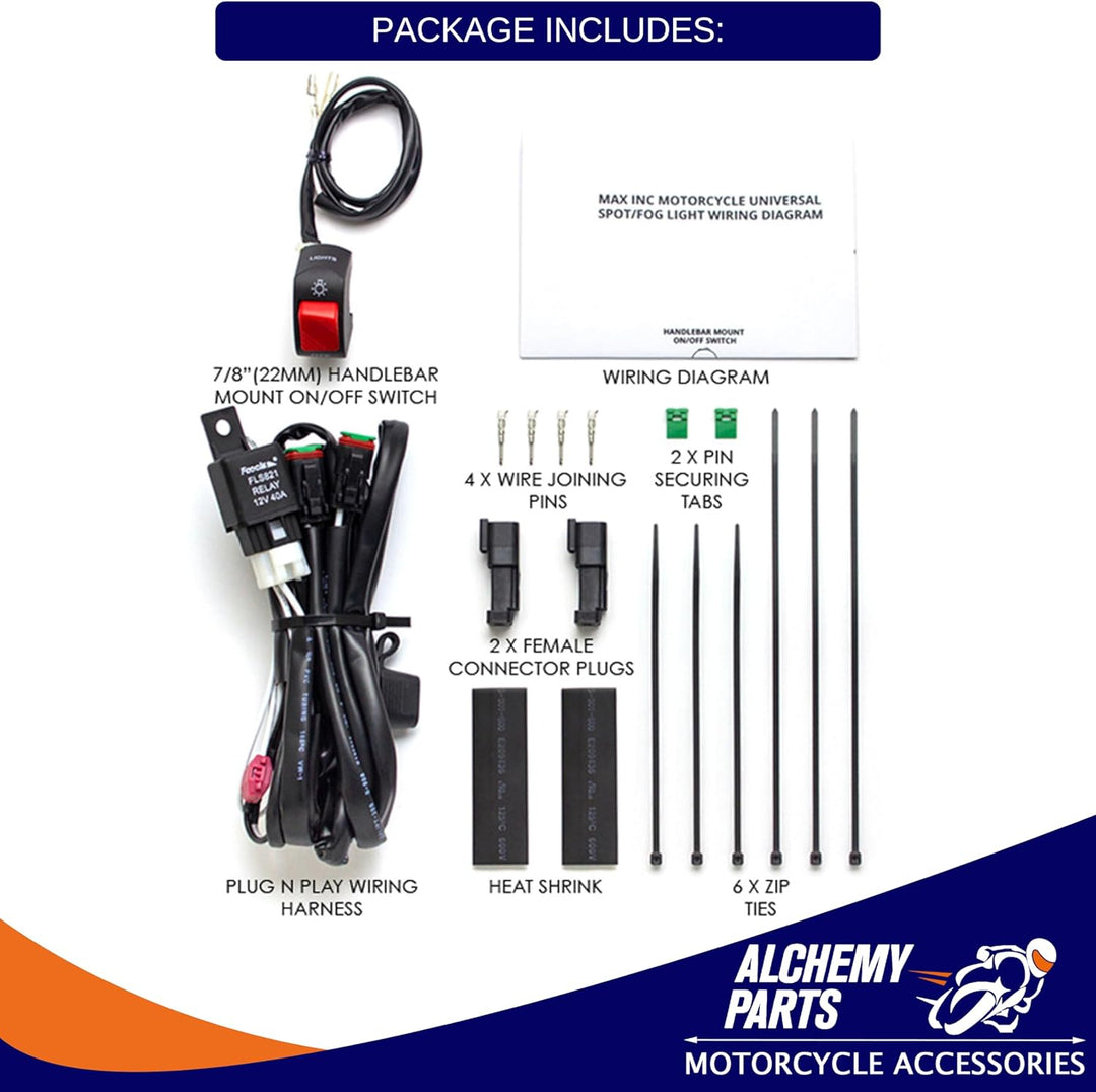 Alchemy Parts Motorrad Scheinwerfer Nebelscheinwerfer Kabelbaum Set mit ein/Aus-Schalter für Motorra