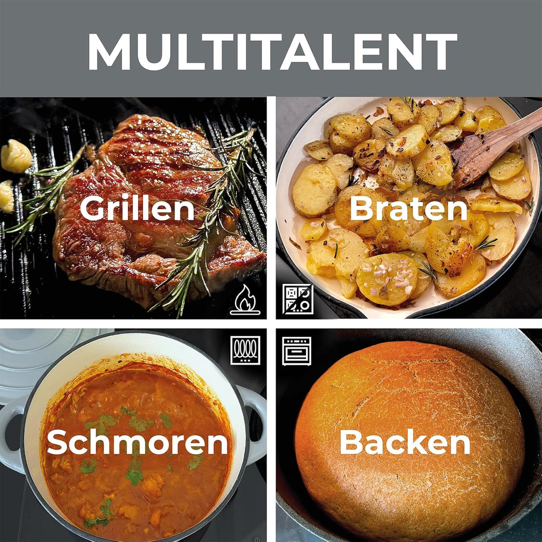 osoltus Grillpfanne Gusseisen (hellgrau, rund mit Griff) rund mit Griff Hellgrau, rund mit Griff Hel