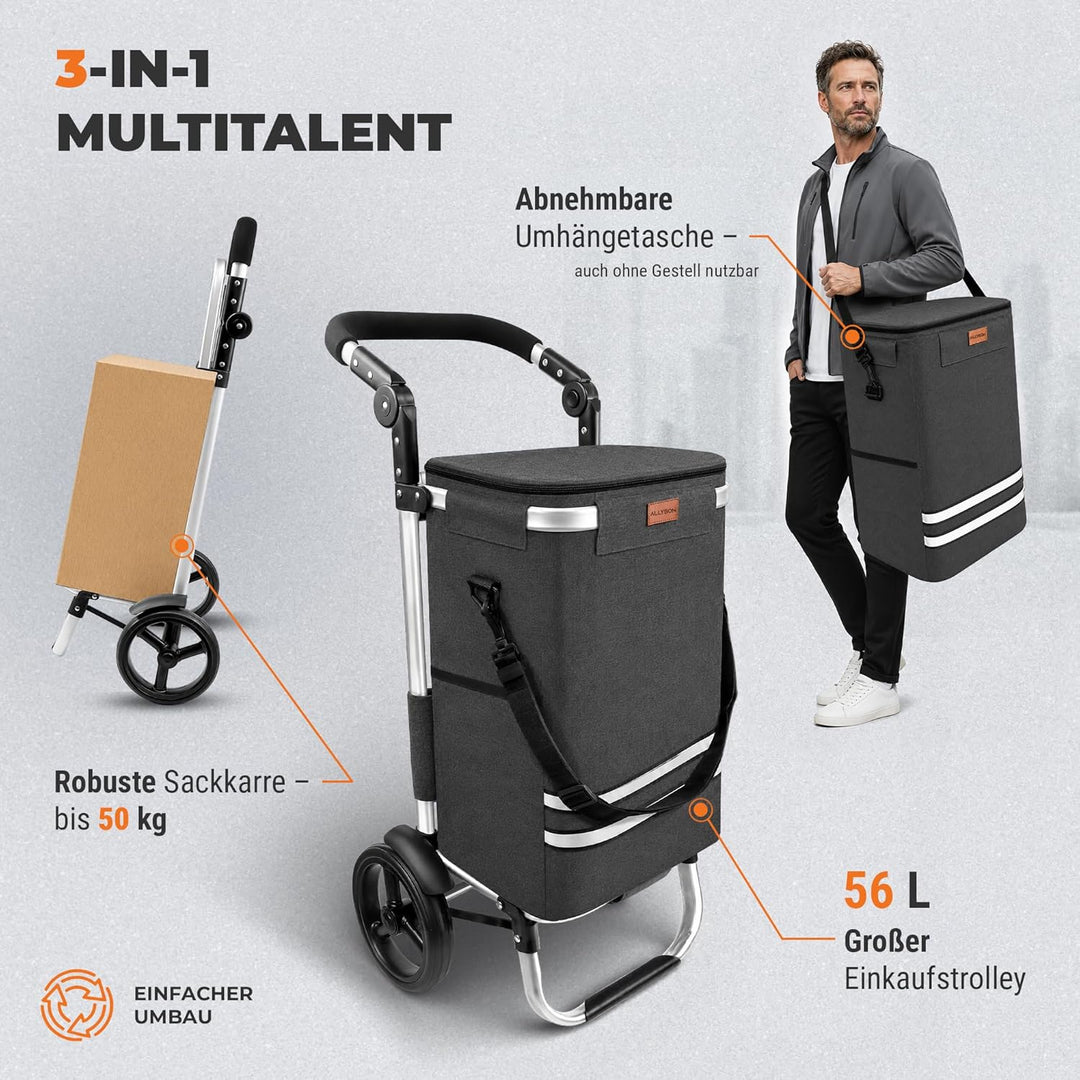 Allyson Rechteckiger Einkaufswagen - Ergonomischer, Klappbarer Shopping Trolley mit 56L Wasserdichte