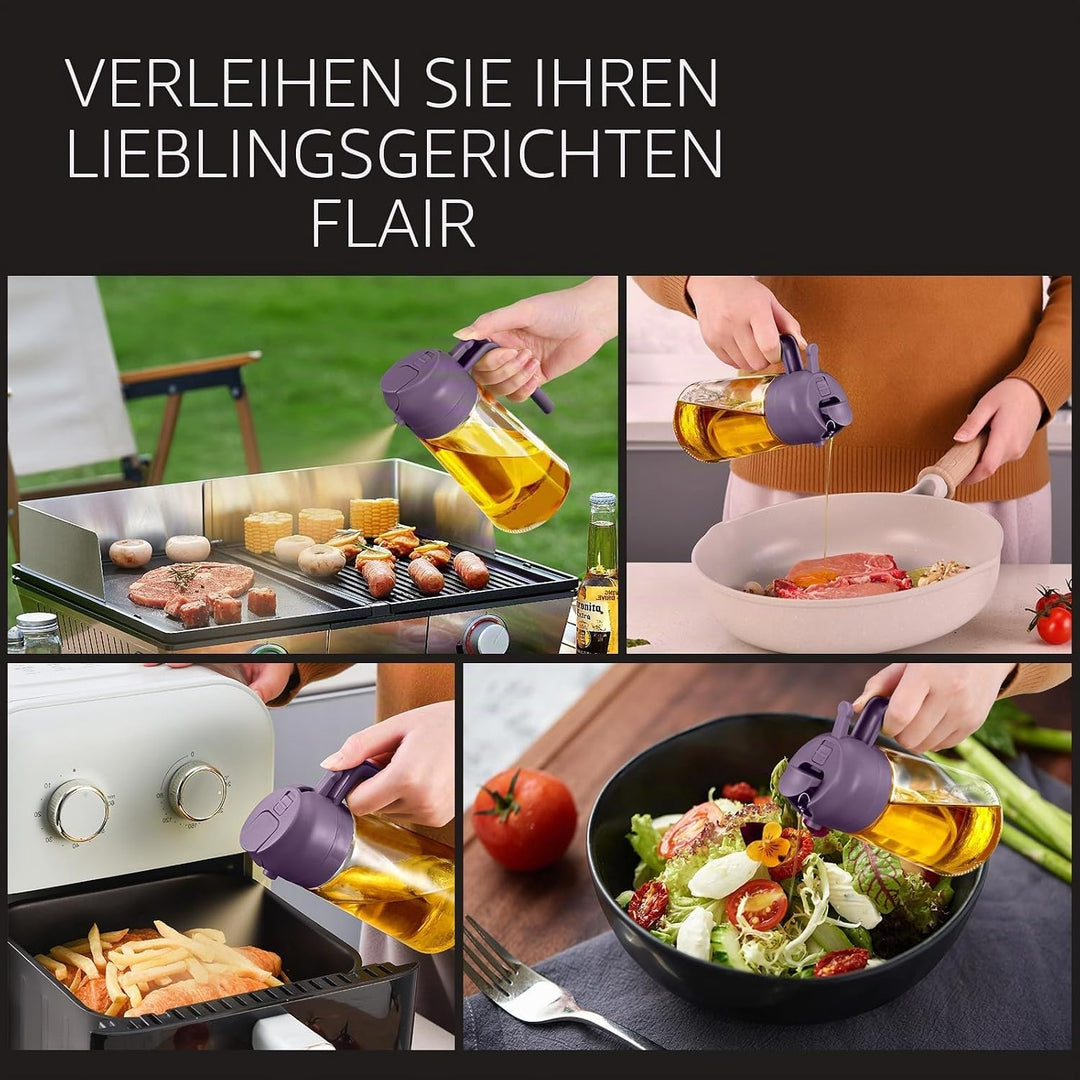 YARRAMATE 2 Stück 2 in 1 Ölsprüher für speiseöl, 470ml Öl Sprühflasche lebensmittelecht, Ölspray zum