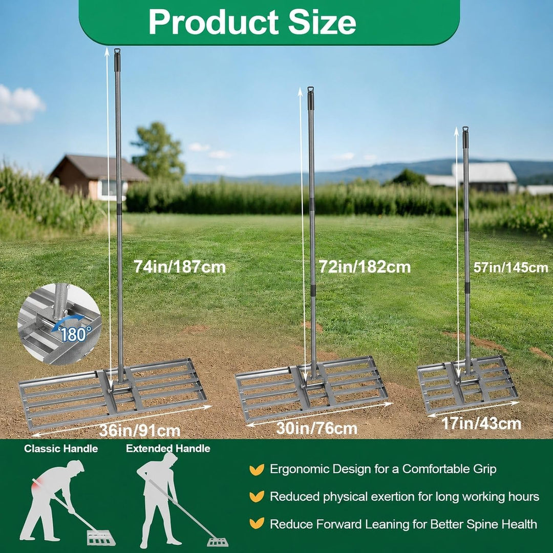 Rasen Nivellierrechen 76×26 cm, Heavy-Duty Garten Rasenrakel aus Karbonstahl, vollverschweisste Nive