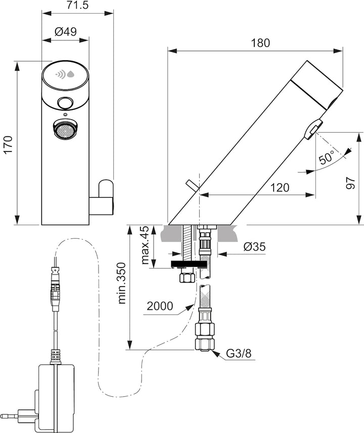 Ideal Standard A7558AA Sensorflow Sensor-Waschtischarmatur Kalt- / Warmwasser Netz Chrom, Kalt- / Wa