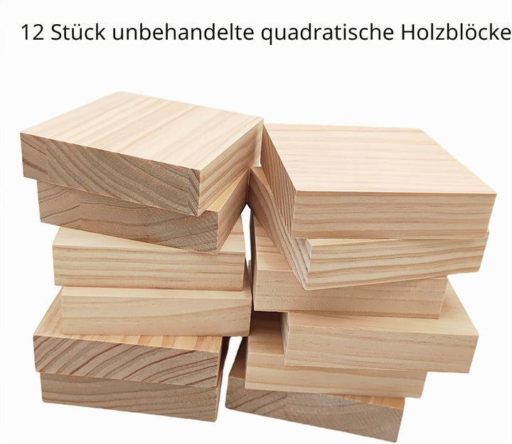 Unlackierte quadratische Holzblöcke zum Basteln, 10 x 10 x 2,5 cm, blanko, Kiefernholzbretter für Ho
