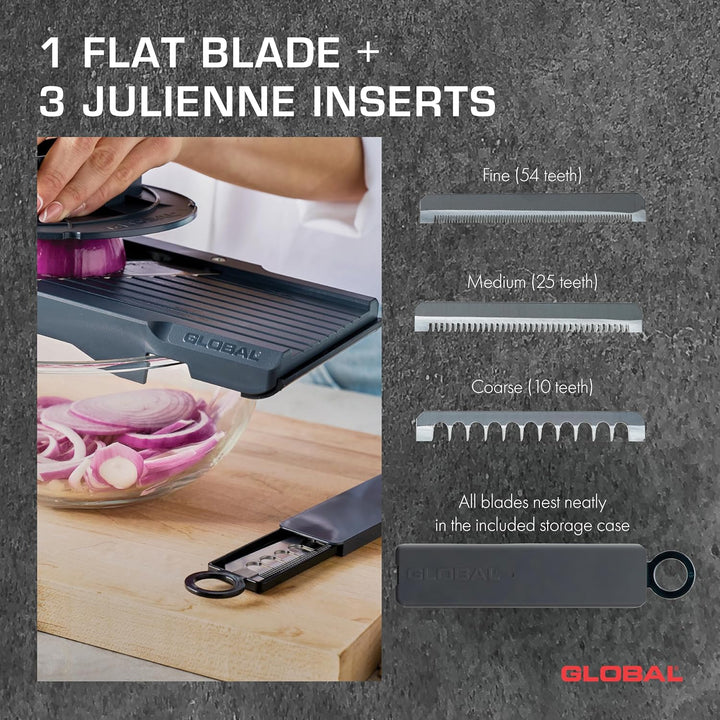 GLOBAL Mandoline GSL-95/BC – Premium Gemüsehobel 95 mm | Mit 3 Julienne-Klingen & Fingerschutz | Stu