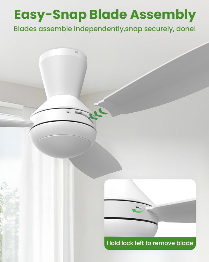 Airwit 106cm Steckflügel Deckenventilator mit Beleuchtung Leise, Weiss Deckenventilator mit Licht un